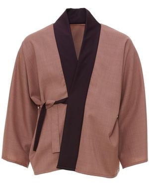 MOE Rose With Plum Collar Wool Jacket Reversible - Brown