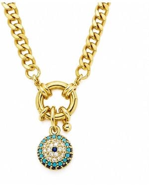 By Ozge Celestial Evil Eye Cuban Chain Toggle Plated Necklace - Metallic