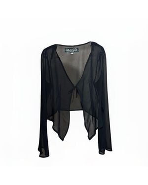 Amortizia Arsenic Blouse Sheer Flowy Long Sleeve Top - Black