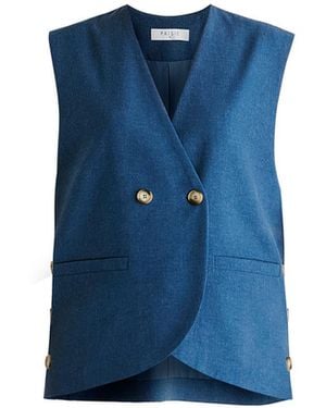Paisie Side Buttoned Longline Waistcoat - Blue