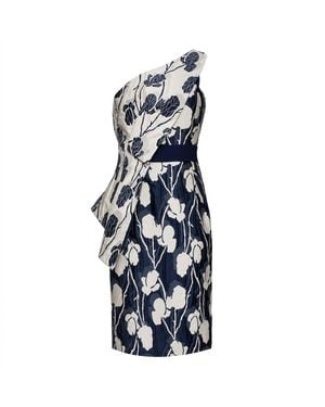 Smart and Joy Sculptural Flower Jacquard Bustier Dress - Blue