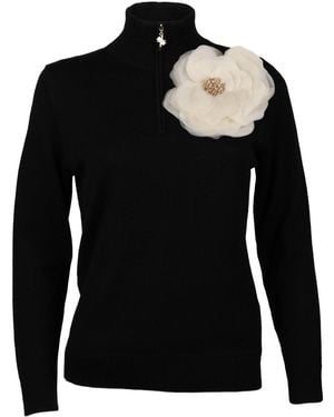 Laines London Neutrals Laines Couture Quarter Zip Jumper With Embellished Cream Corsage - Black