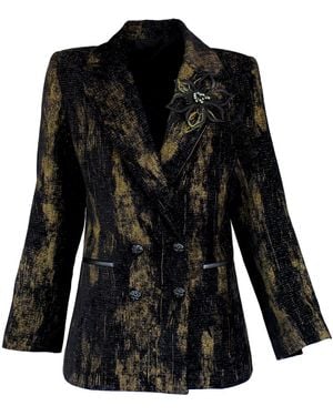 Lalipop Design Metallic Print Double-Breasted Blazer - Black