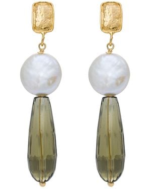 Kybele Studio Ethereal Glow Earrings With Smoky Quartz & Pearls - White