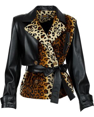 Lalipop Design Leopard Print And Vegan Leather Jacket - Black