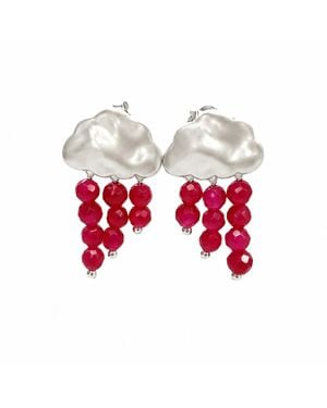 Way to Chic Cloud Stud Earrings With Agate Beads - Red