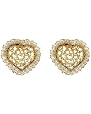 Lavish by Tricia Milaneze Pearl & Amour Mini Posts Handmade Crochet Earrings - Metallic