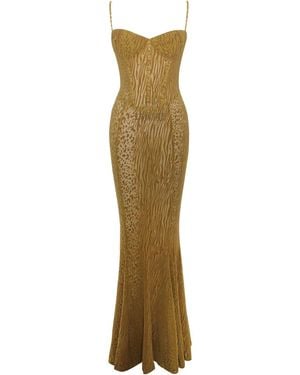 Miss Circle New York Ulani Burnout Velvet Detail Mesh Maxi Dress - Green