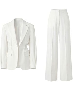 BLUZAT Suit With Waist Accentuated Blazer And Wide-Leg Trousers - White
