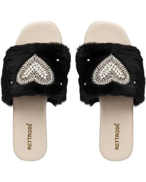 Rettrose Lilah Luxury Plush Diamanté Embellished Handmade Sliders - Black