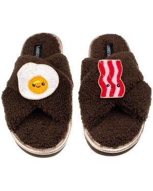 Laines London Neutrals Laines Boucle Slippers With Laines Loveables Egg & Bacon Brooches - Orange