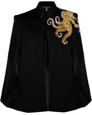 House of Laines London Laines Couture Tailored Cape With Embellished Octopus - Black