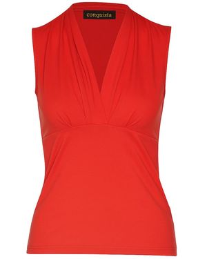 Conquista Sleeveless V-Neck Jersey Top – Stretch Cotton-Blend Fabric - Red
