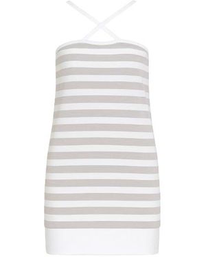 Conquista Strappy Striped Mini Dress - White