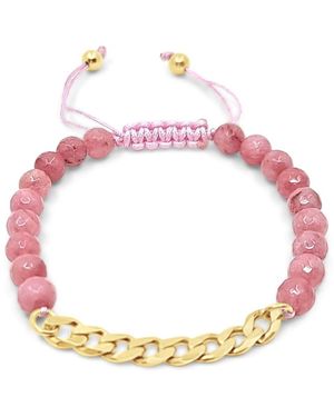Lutiro Neutrals Jade Beads Light Coral With Curb Chain Bracelet - Pink