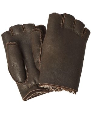 Owen Barry Fingerless Gloves Hurricane Sheepskin British Made - Brown