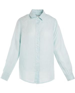 Haris Cotton Solid Linen Shirt With Long Sleeved Ocean Air - Blue
