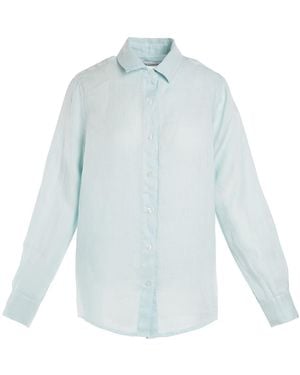 Haris Cotton Solid Linen Shirt With Long Sleeved Ocean Air - Blue