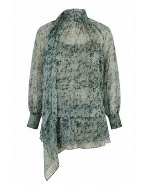 Modenaire Printed Blouse And Asymmetric Skirt Co-Ord Set - Green