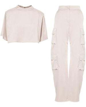 BLUZAT Neutrals Ivory Matching Set With T-Shirt And Cargo Pants - White