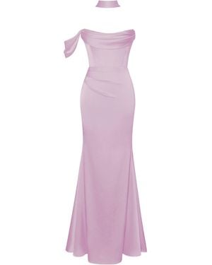 Miss Circle New York Ivona Mauve Halter Neck Double Duchess Satin Gown - Purple