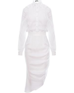 AVENUE No.29 Raglan Sleeve Shirt Dress With Side Gathering - White