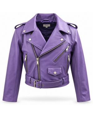 Zasta Studio Cropped Biker Leather Jacket - Purple