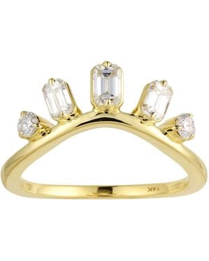 Artisan 14K Emerald Cut & Round Diamond Crown Ring - Metallic