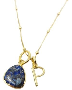 Harfi Vermeil Plated Lapis Lazuli September Birthstone And Initial Pendant Necklace - Metallic