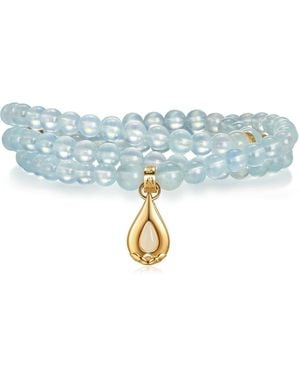 Aurozia Five Elements Water/ Vermeil Aquamarine Waterdrop Pendant Three Layered Crystal Bracelet & Necklace - Blue