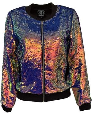 Any Old Iron Oil Slick Sequin Bomber Jacket - Blue