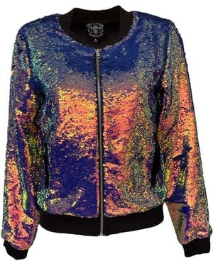 Any Old Iron Oil Slick Sequin Bomber Jacket - Blue