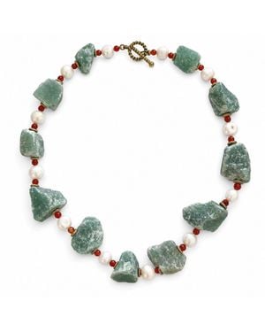 Angel Barocco Raw Chalcedony Pearl Statement Necklace - Green