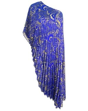 Julia Clancey Lady Electric Paisley Pleated Embroidered Lurex Kaftan - Blue