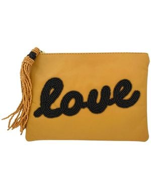 Sidney Byron Leather Mini Clutch With Love Beading - Brown