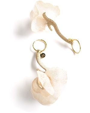 Nana Watanabe Neutrals Fragrant Vines Petal-Like Embroidered Earrings - Metallic