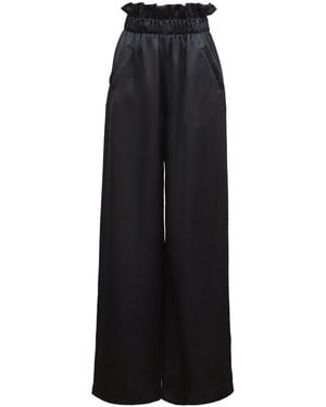 Julia Allert Satin Wide-Leg Pants With Ruffled Waist - Black