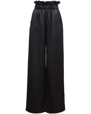 Julia Allert Satin Wide-Leg Pants With Ruffled Waist - Black