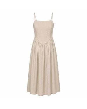 Oh!Zuza Neutrals Linen Viscose Midi Dress Corset Back - Natural
