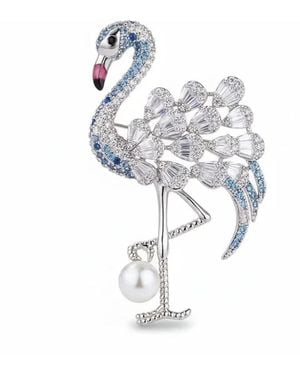 Angel Barocco Graceful Flamingo Freshwater Pearl Brooch - White