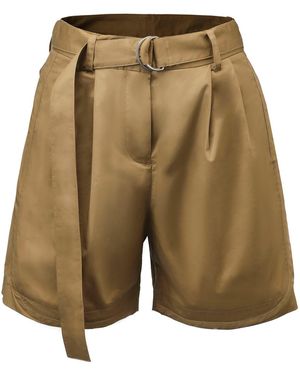 Smart and Joy Buckle And Front Pleats Cotton Shorts - Green