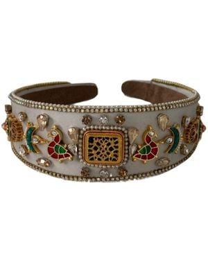 Nesavaali Kundan-Embellished Satin Statement Hairband - Brown