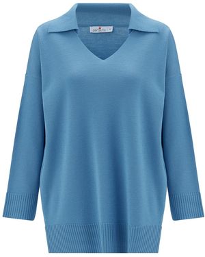 Peraluna Polo V Neck Wide Sleeve Loose Fit Knit Pullover - Blue