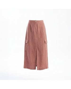 Haris Cotton Cargo Linen Skirt With Pockets And Front Slit Blush - Pink