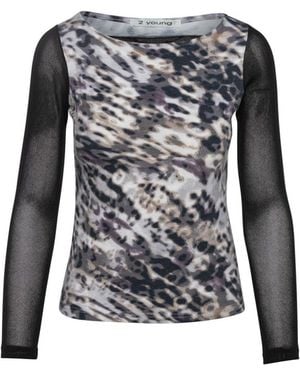 Conquista Sheer & Animal Print Top - Black