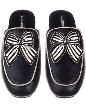 Laines London Classic Mules With Stripe Bow Brooches - Black