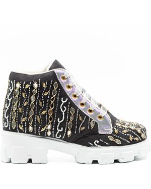 Rettrose Brooklyn Luxury Slate Suede Handmade Embellished Boot - Black