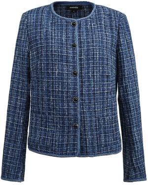 Smart and Joy Tweed Round Neck Jacket - Blue