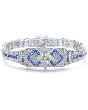Genevive Jewelry Sterling Plated With Sapphire Cubic Zirconia Link Bracelet - Blue