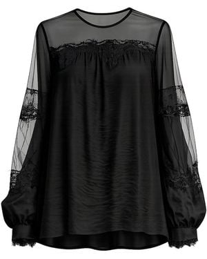 Tantra Spain Sl Chiffon Blouse With Tulle Sleeves And Shoulders And Lace Details - Black
